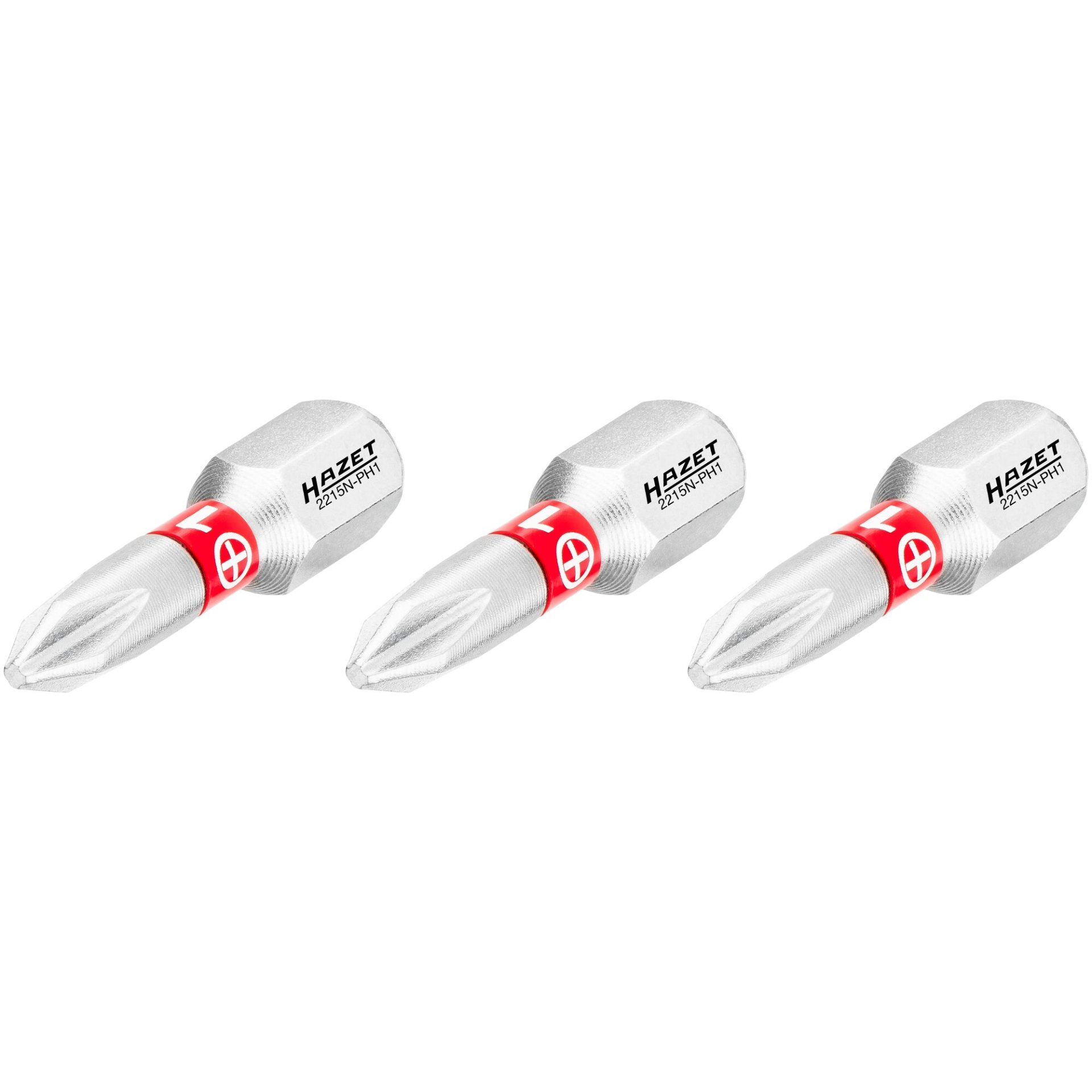 HAZET Bit 2215N-PH1/3 ∙ 1/4 Zoll (6,3 mm) Sechskant massiv ∙ Kreuzschlitz Profil PH ∙ 3-teilig ∙ SW PH1