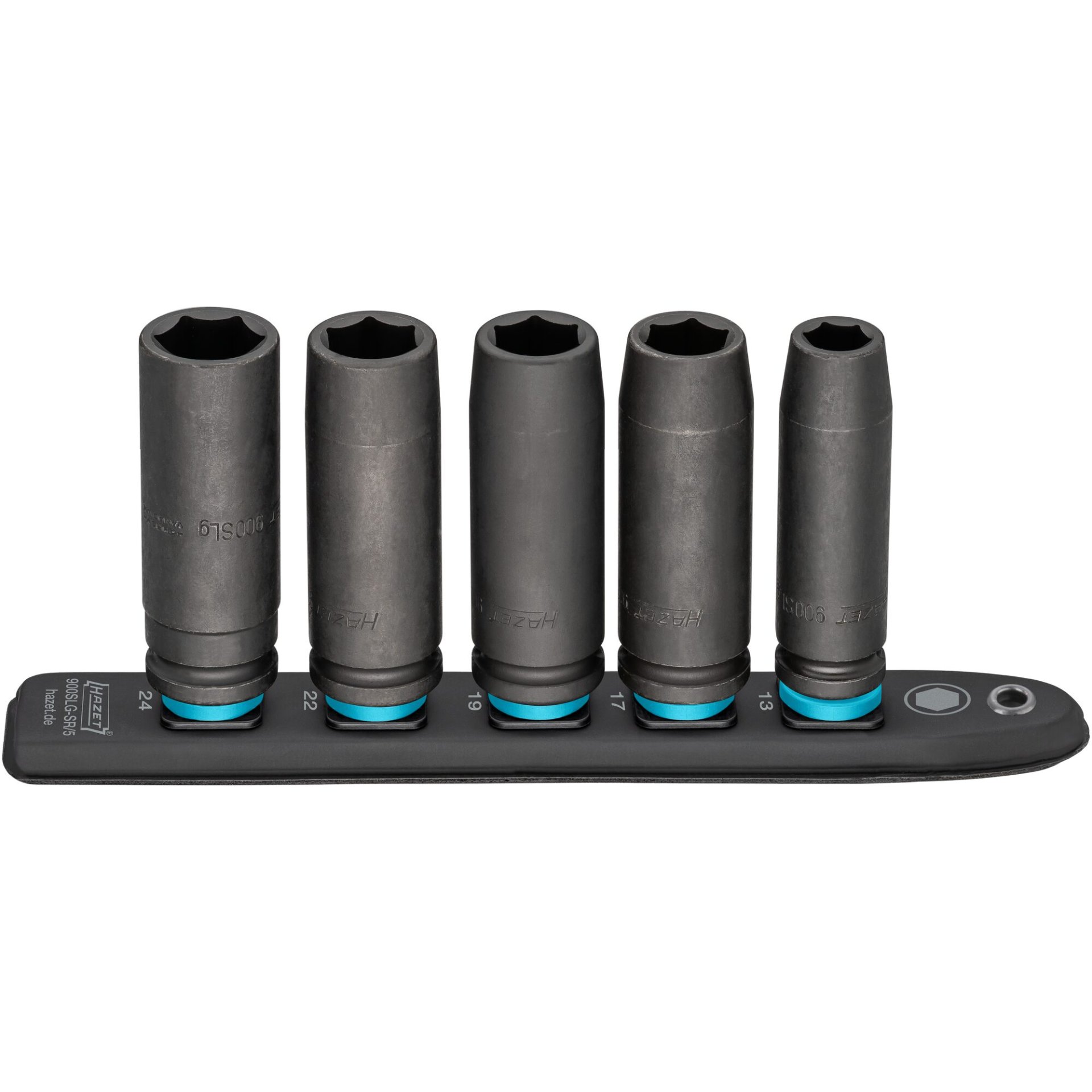 HAZET SmartRail ∙ Flexible Kunststoff-Steckleiste 900SLG-SR/5 ∙ 1/2 Zoll (12,5 mm) Vierkant hohl ∙ Außen Sechskant-Tractionsprofil ∙ 13 ∙ 17 ∙ 19 ∙ 22 ∙ 24 ∙ Anzahl Werkzeuge: 5