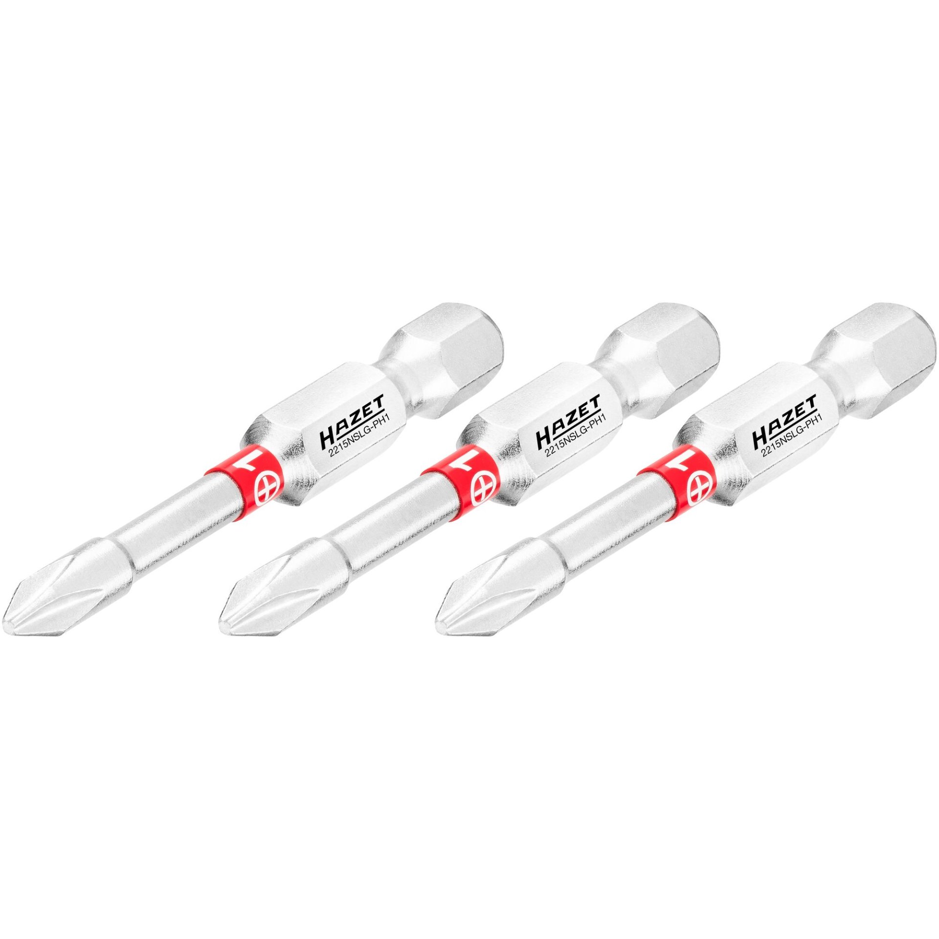 HAZET Bit 2215NSLG-PH1/3 ∙ 1/4 Zoll (6,3 mm) Sechskant massiv ∙ Kreuzschlitz Profil PH ∙ 3-teilig ∙ SW PH1