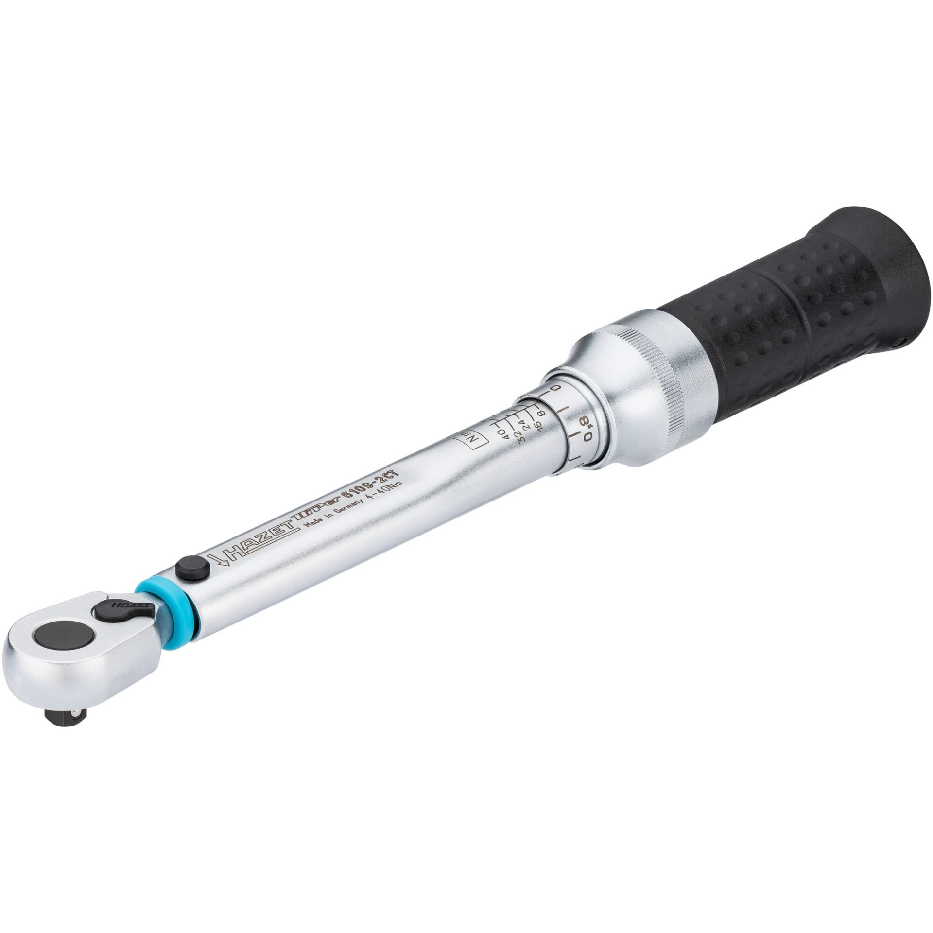 HAZET Torque wrench with DAkkS calibration certificate 6109-2CTCAL ∙ Torque range min-max: 4 – 40 Nm ∙ Accuracy: 2% ∙ 1/4 inch (6.3 mm) square, solid ∙ 256 mm