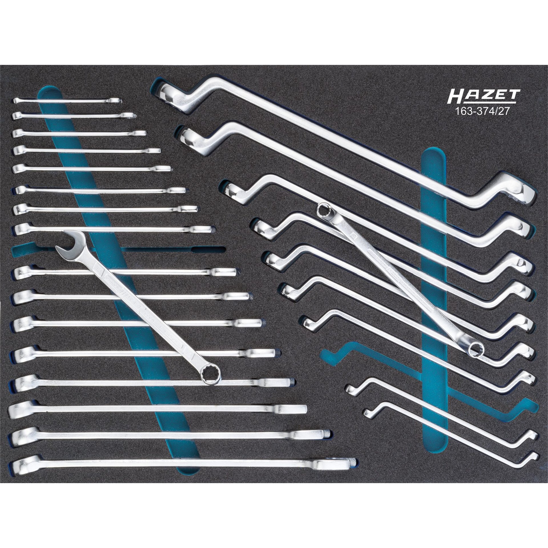 HAZET Wrench set 163-374/27 ∙ Outside 12-point profile, Outside 12-point traction profile, Outside hexagon profile ∙ 6 x 7 – 30 x 32 ∙ Number of tools: 27