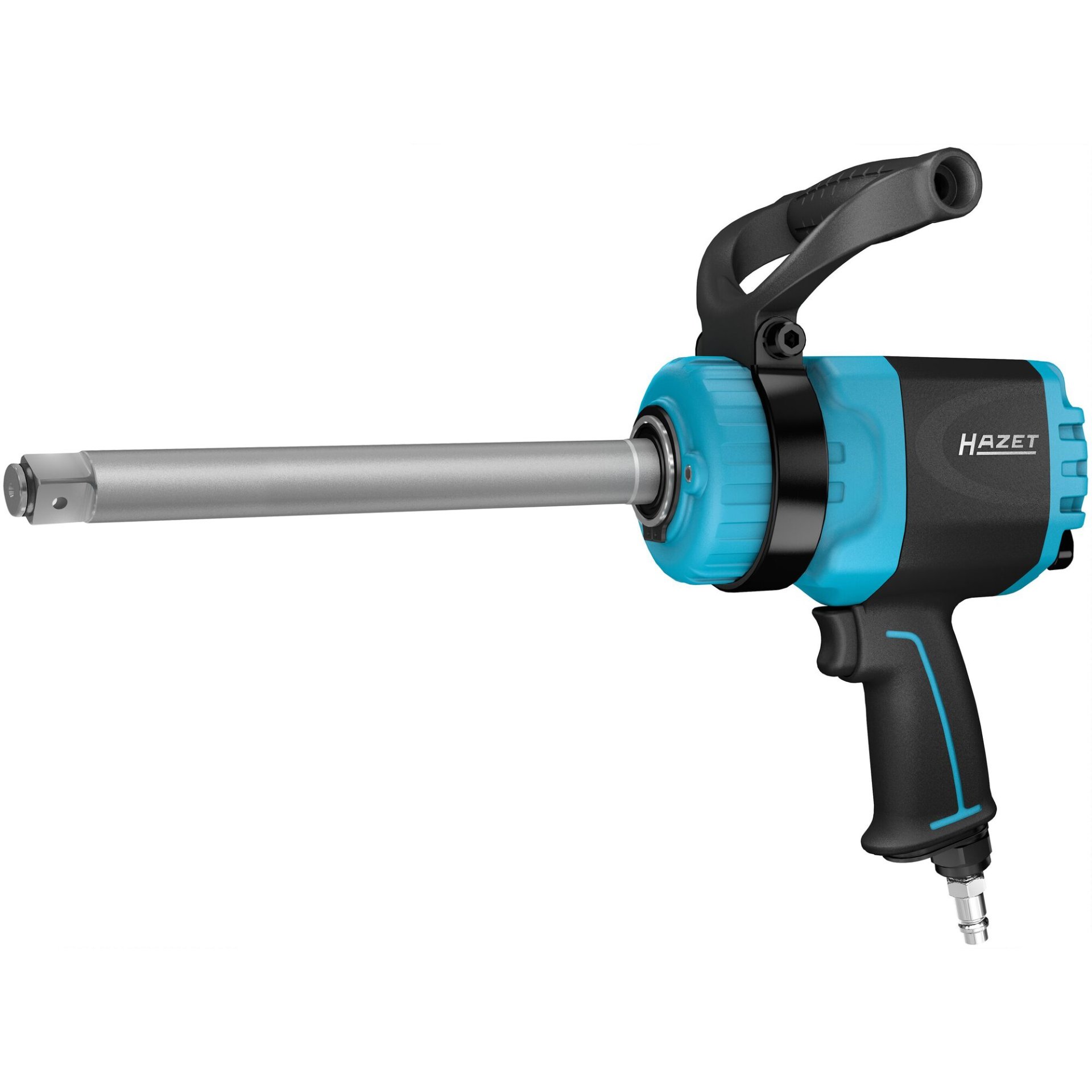HAZET Twin Turbo impact wrench ∙ long spindle 9014LGTT ∙ Loosening torque maximum [N m]: 3850 Nm ∙ 1 inch (25 mm) square, solid ∙ 424 mm x 133 mm x 307 mm ∙ Powerful twin hammer mechanism