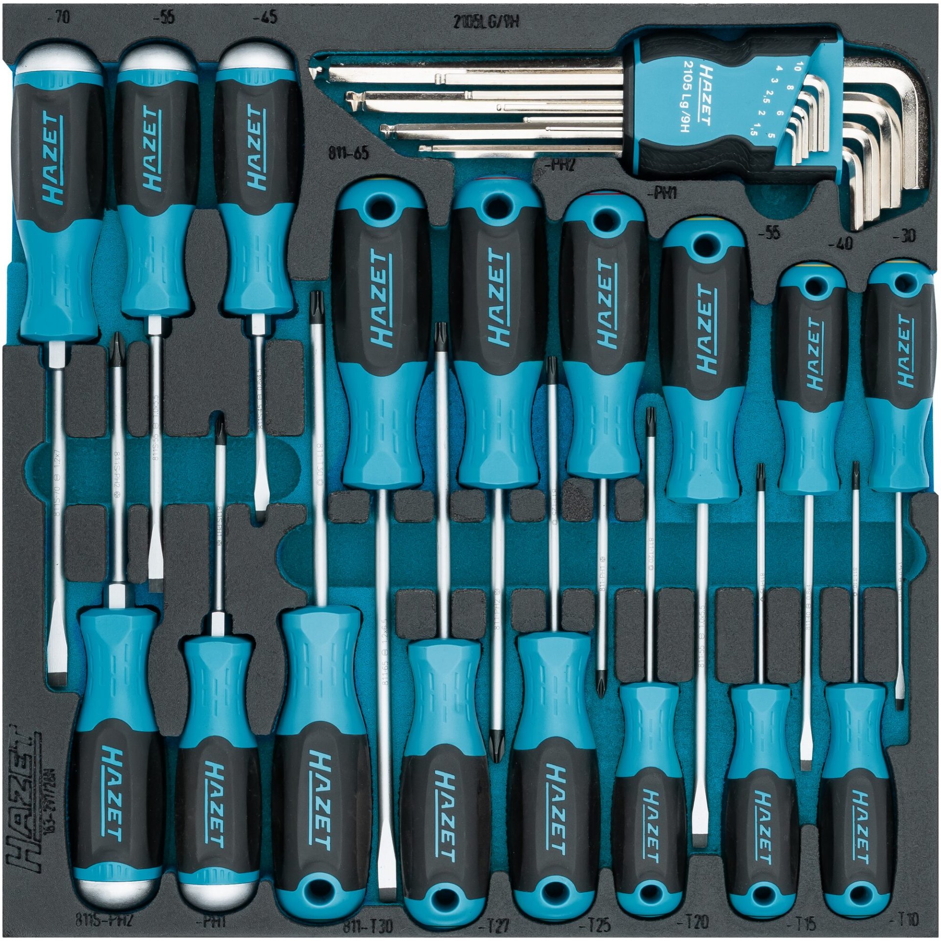 HAZET Schraubendreher-Satz 163-297/26N ∙ Schlitz Profil, Kreuzschlitz Profil PH, Innensechskant Profil, Innen TORX® Profil ∙ 26-teilig ∙ 1,5 – 10 ∙ PH1 – PH2 ∙ T10 – T30