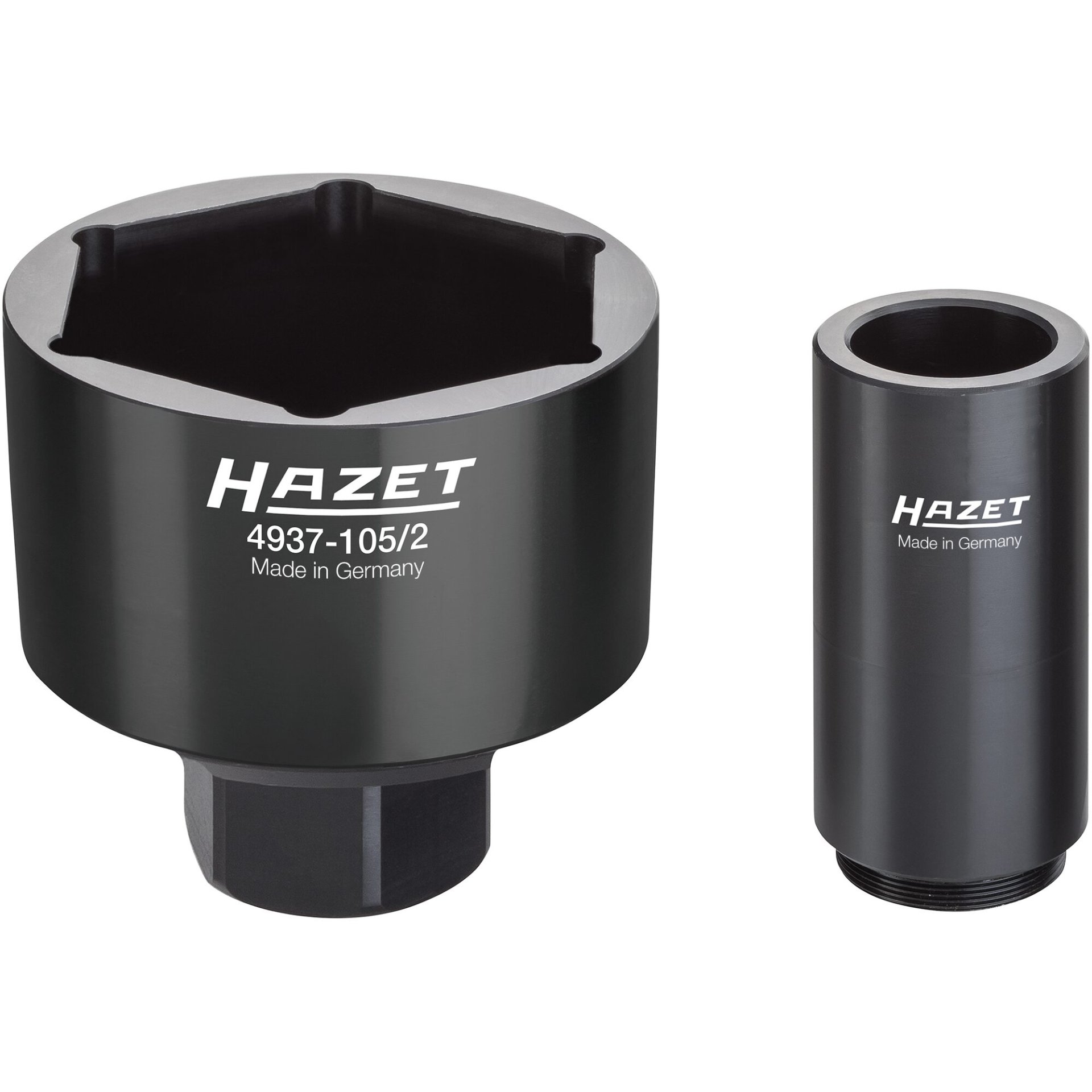 HAZET Nkw Achsmutter Steckschlüsseleinsatz Satz DAF ∙ RENAULT ∙ Volvo 4937-105/2 ∙ 1 Zoll (25 mm) Vierkant hohl ∙ Außen Sechskant Profil ∙ 105 mm ∙ Anzahl Werkzeuge: 2
