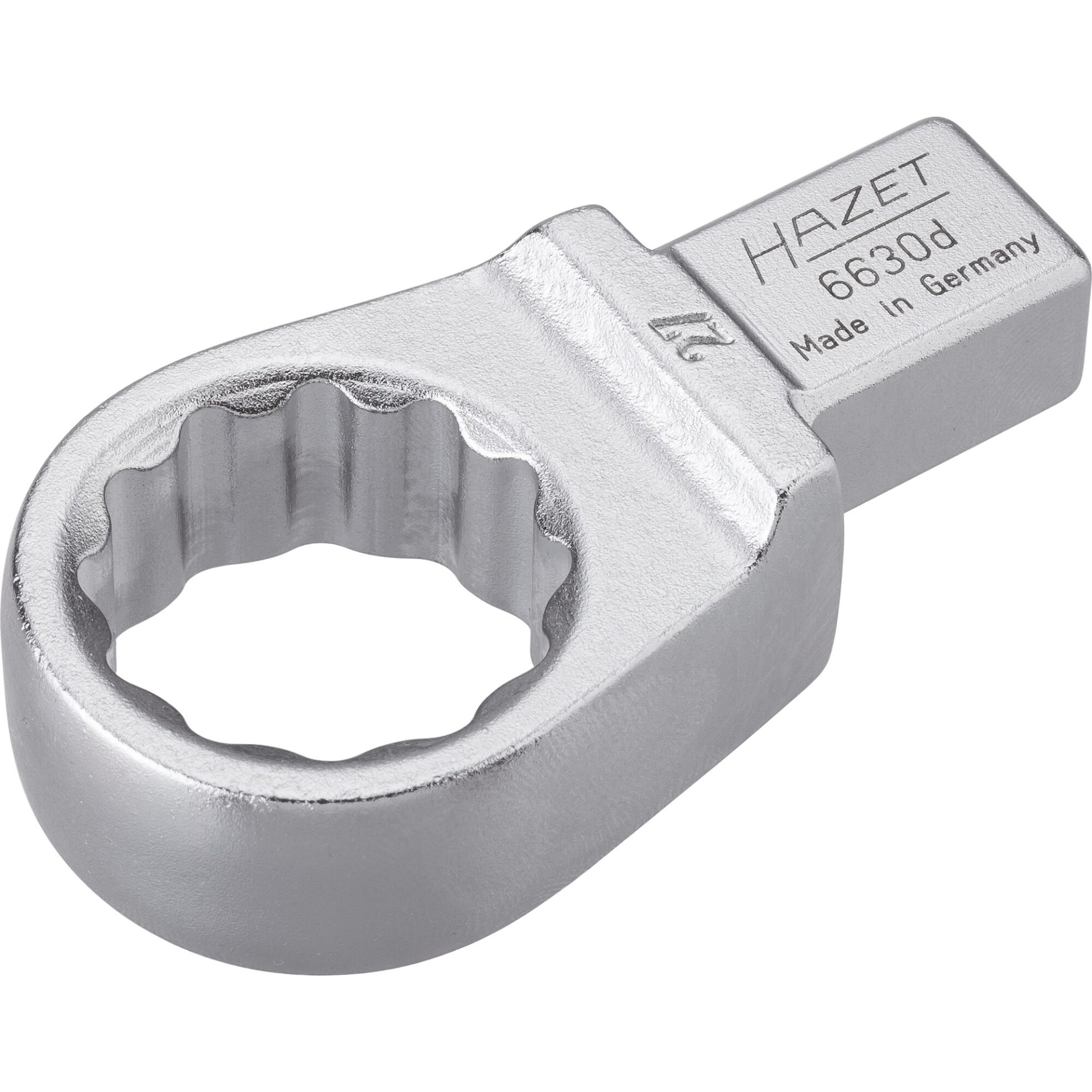 HAZET Einsteck-Ringschlüssel 6630D-27 ∙ 14 x 18 mm Einsteck-Vierkant massiv ∙ Außen-Tractionsprofil Doppelsechskant ∙ SW 27 mm