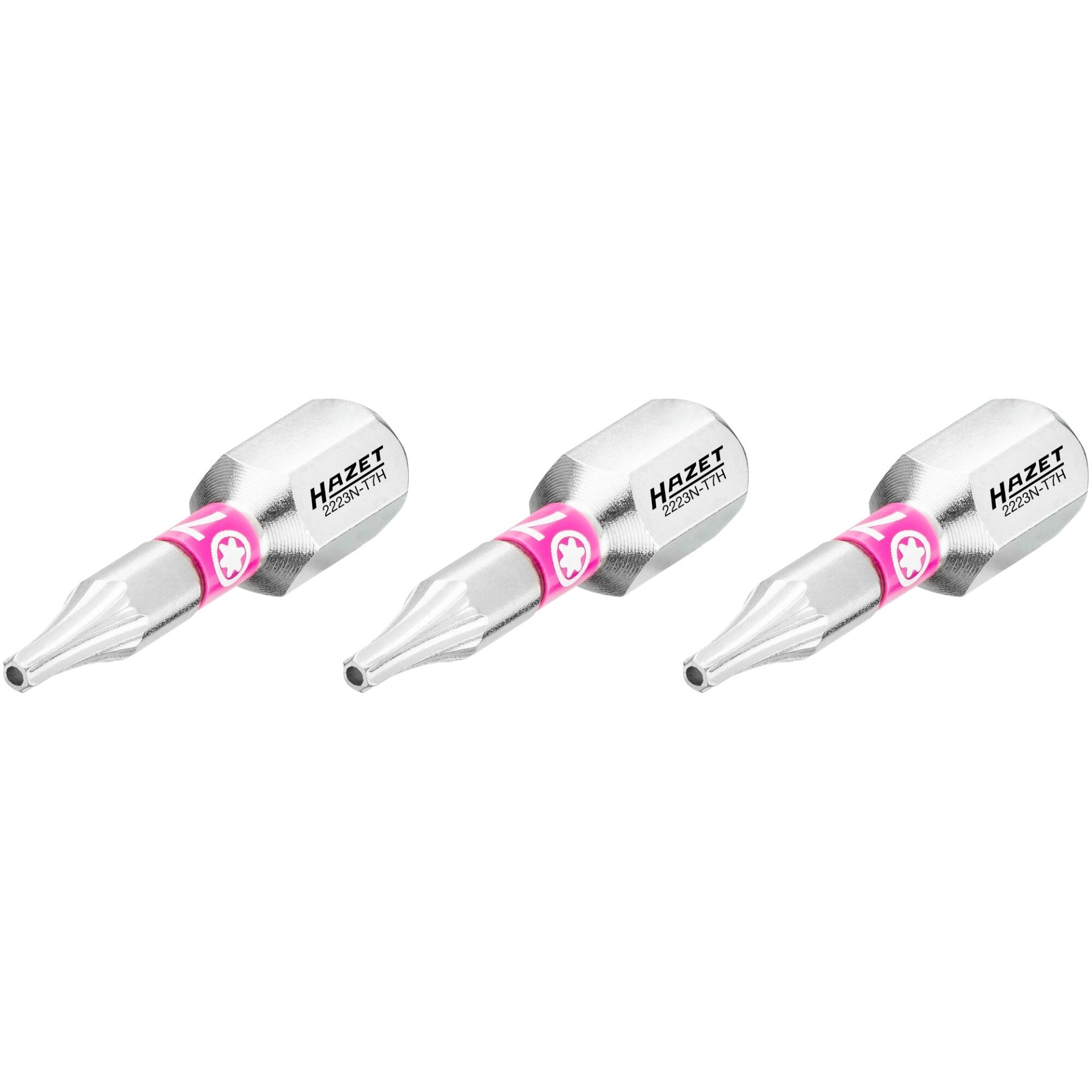 HAZET Bit 2223N-T7H/3 ∙ 1/4 Zoll (6,3 mm) Sechskant massiv ∙ Tamper Resistant TORX® Profil ∙ 3-teilig ∙ SW T7H