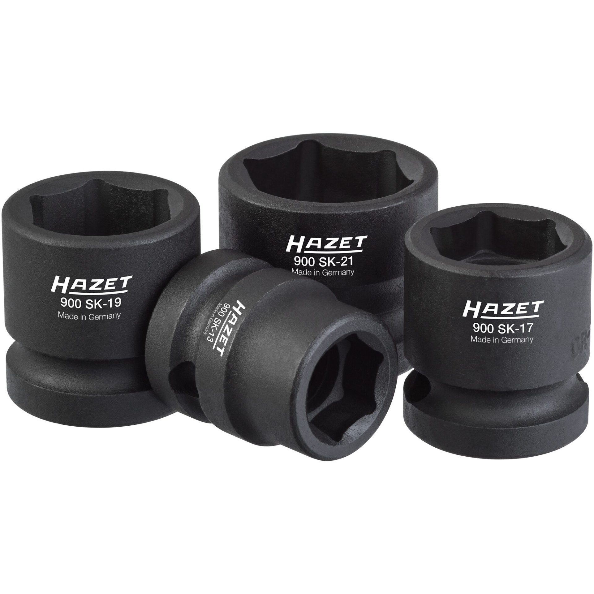 HAZET Impact socket set 900SK/4 ∙ 1/2 inch (12.5 mm) square, hollow ∙ Outside hexagon traction profile ∙ 13 ∙ 17 ∙ 19 ∙ 21 ∙ Number of tools: 4