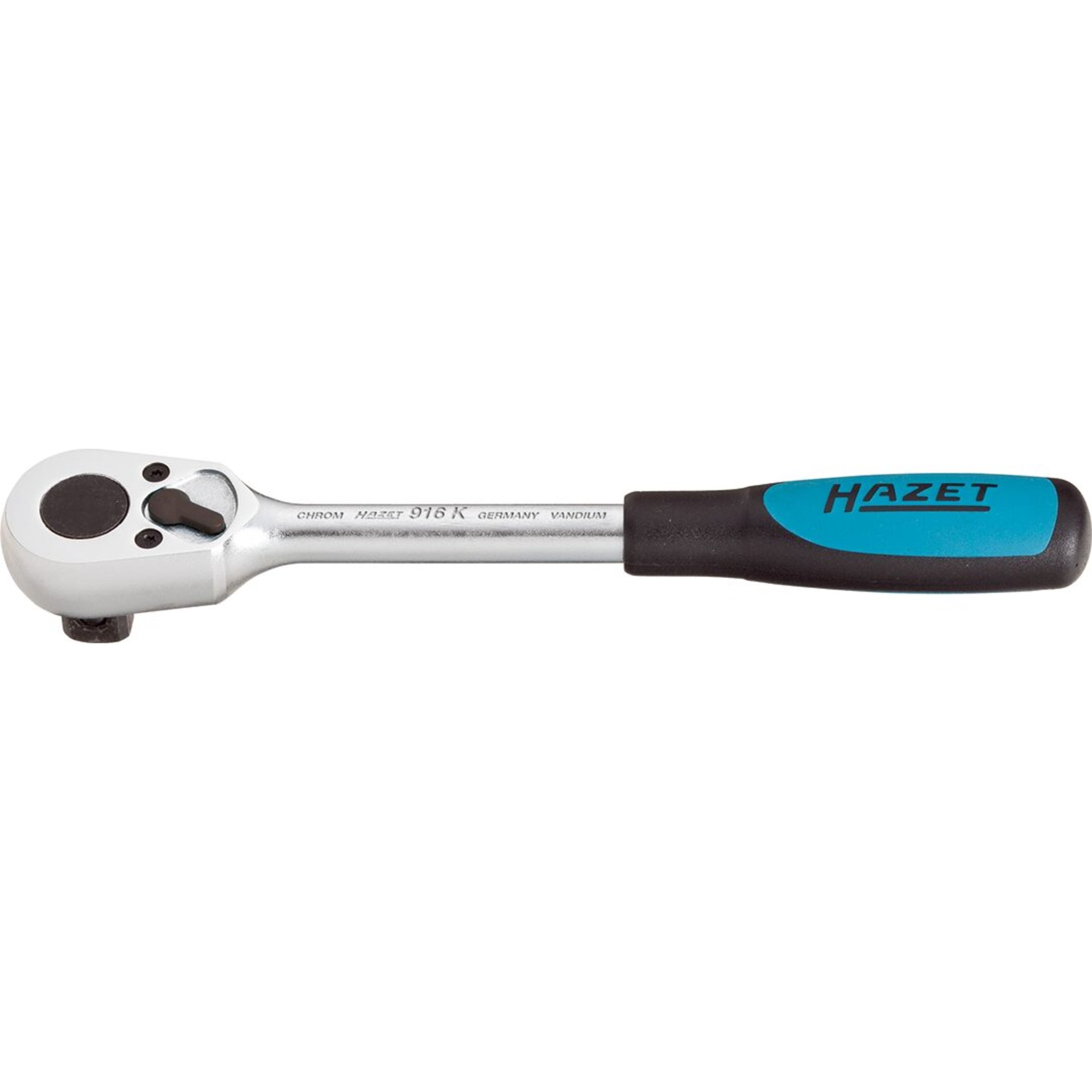 HAZET Umschaltknarre ∙ kurz 916K ∙ 1/2 Zoll (12,5 mm) Vierkant massiv ∙ 199 mm