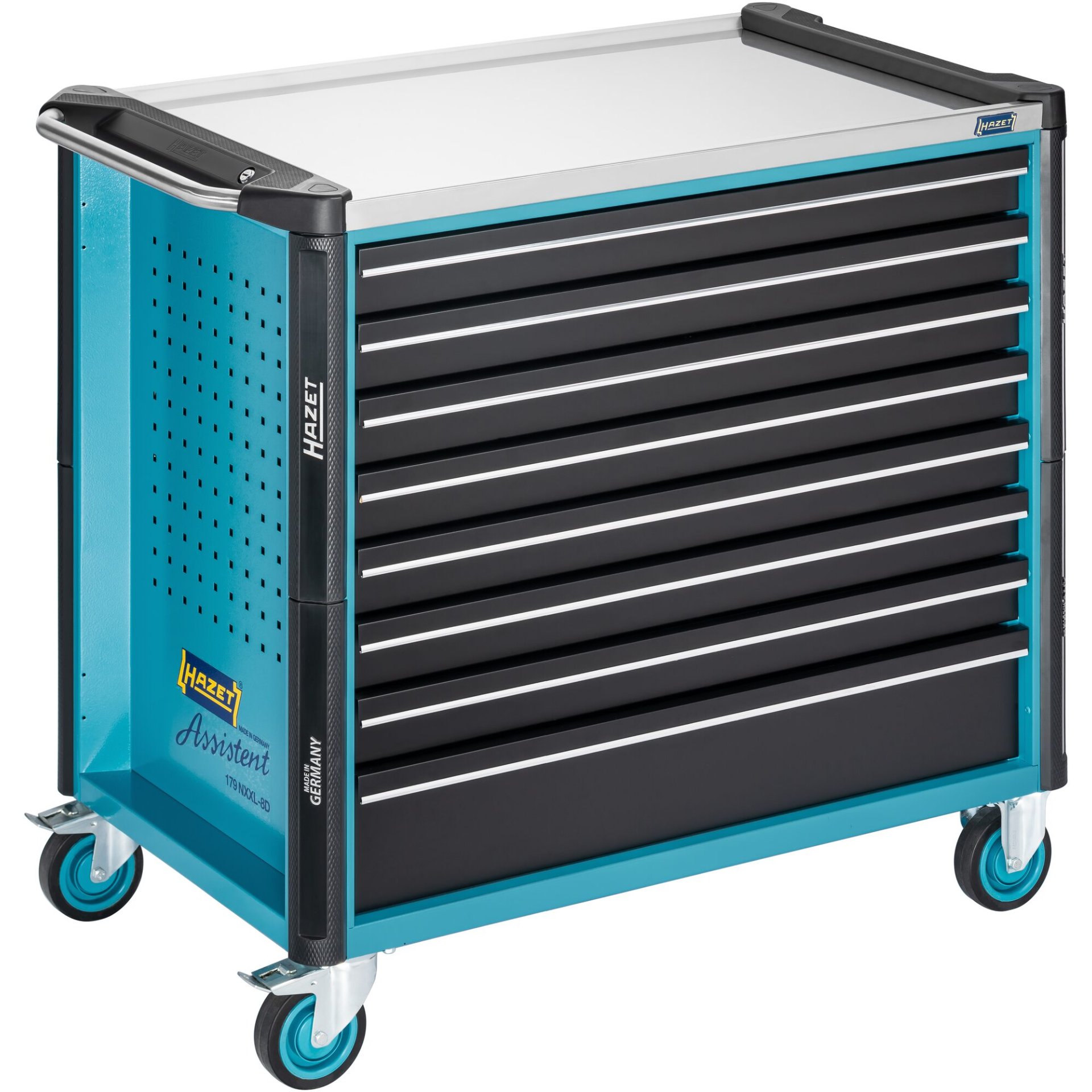 HAZET Werkstattwagen Assistent 179NXXL-8D ∙ 1133 mm x 642 mm x 1020 mm ∙ Schubladen, flach: 7× 81 x 870 x 522 mm ∙ Schubladen, hoch: 1× 166 x 870 x 522 mm