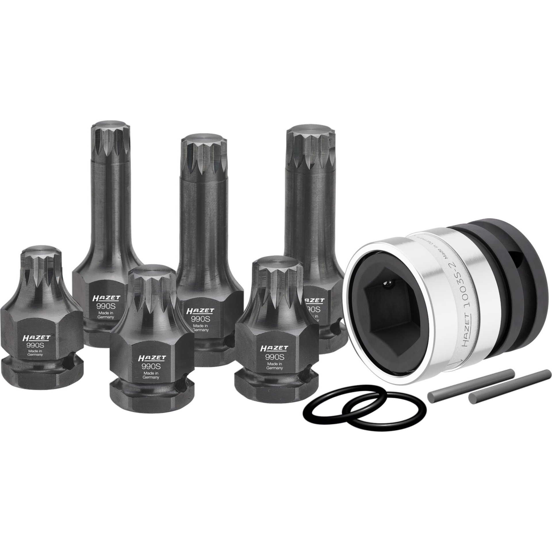 HAZET Jeu de douilles mâles à chocs 990S/11 ∙ Carré creux 3/4 pouce (20 mm), Carré creux 1/2 pouce (12,5 mm), 6 pans extérieurs 24 mm ∙ Profil denture multiple intérieur XZN ∙ M14 ∙ M16 ∙ M18 ∙ Nombre d'outils : 11