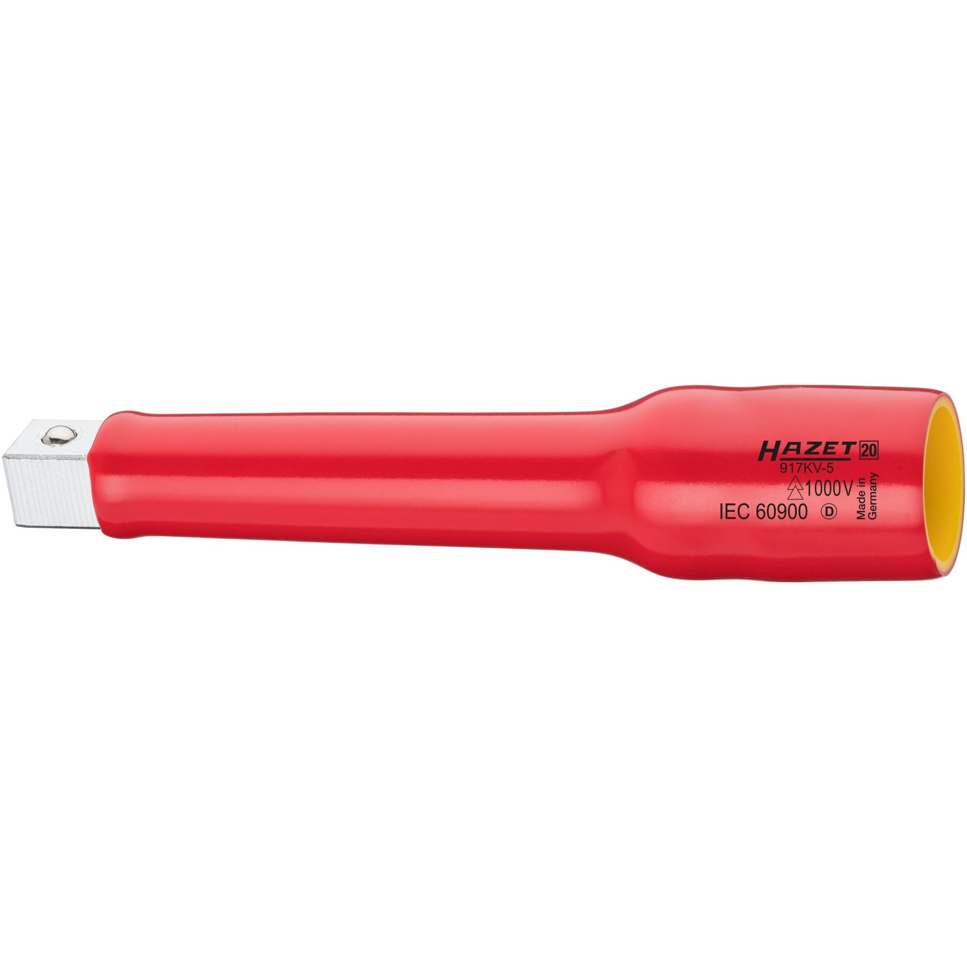 HAZET Verlängerung ∙ schutzisoliert 917KV-5 ∙ 1/2 Zoll (12,5 mm) Vierkant hohl ∙ 1/2 Zoll (12,5 mm) Vierkant massiv ∙ Länge: 140 mm