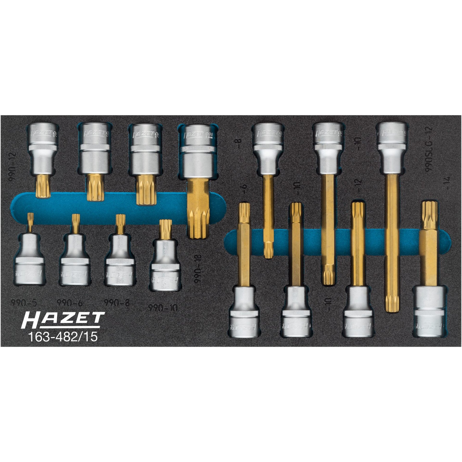 HAZET Jeu de douilles mâles ∙ XZN 163-482/15 ∙ Carré creux 1/2 pouce (12,5 mm) ∙ Profil denture multiple intérieur XZN ∙ M5 – M12 ∙ Nombre d'outils : 15