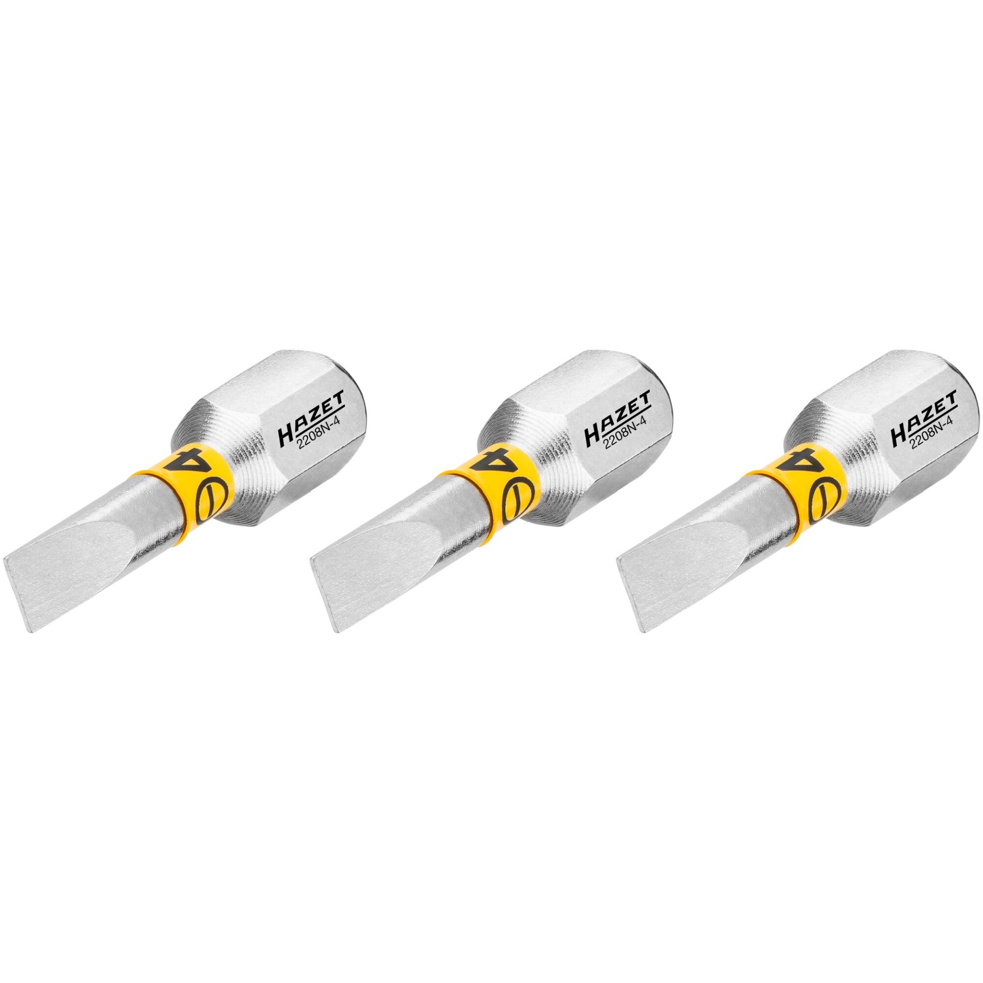 HAZET Bit 2208N-4/3 ∙ 1/4 Zoll (6,3 mm) Sechskant massiv ∙ Schlitz Profil ∙ 3-teilig ∙ SW 0,5 x 4 mm