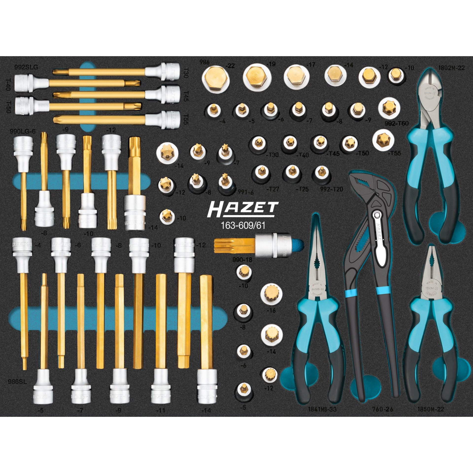 HAZET Jeu de douilles mâles 163-609/61 ∙ 519 mm x 392 mm ∙ Nombre d'outils : 61