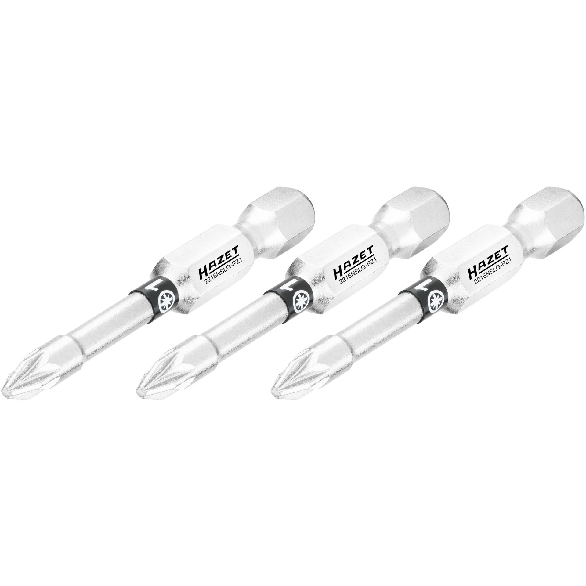 HAZET Bit 2216NSLG-PZ1/3 ∙ 1/4 Zoll (6,3 mm) Sechskant massiv ∙ Pozidriv Profil PZ ∙ 3-teilig ∙ SW PZ1