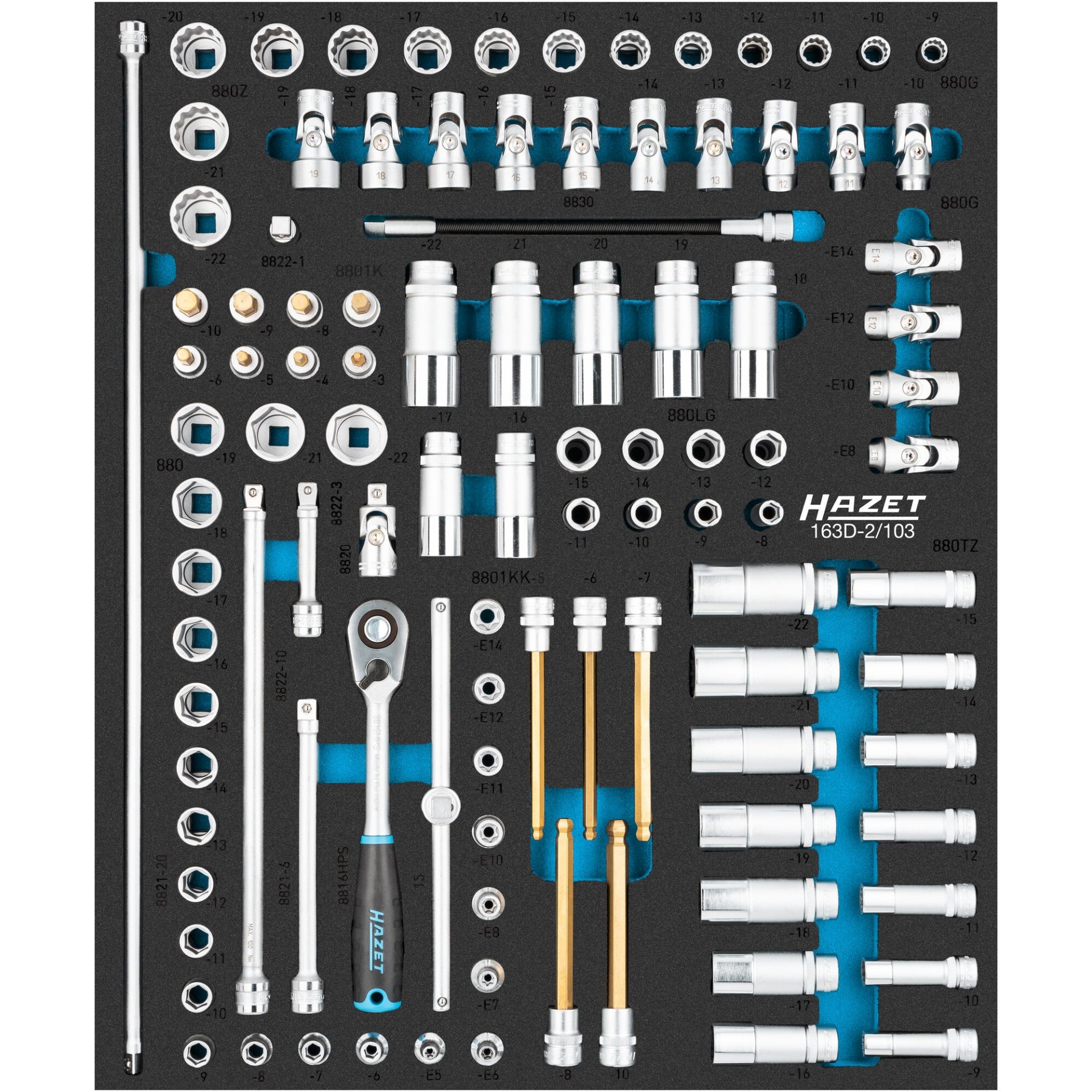 HAZET Jeu de clés à douilles 163D-2/103 ∙ 3 – 22 ∙ E5 – E14 ∙ Nombre d'outils : 103