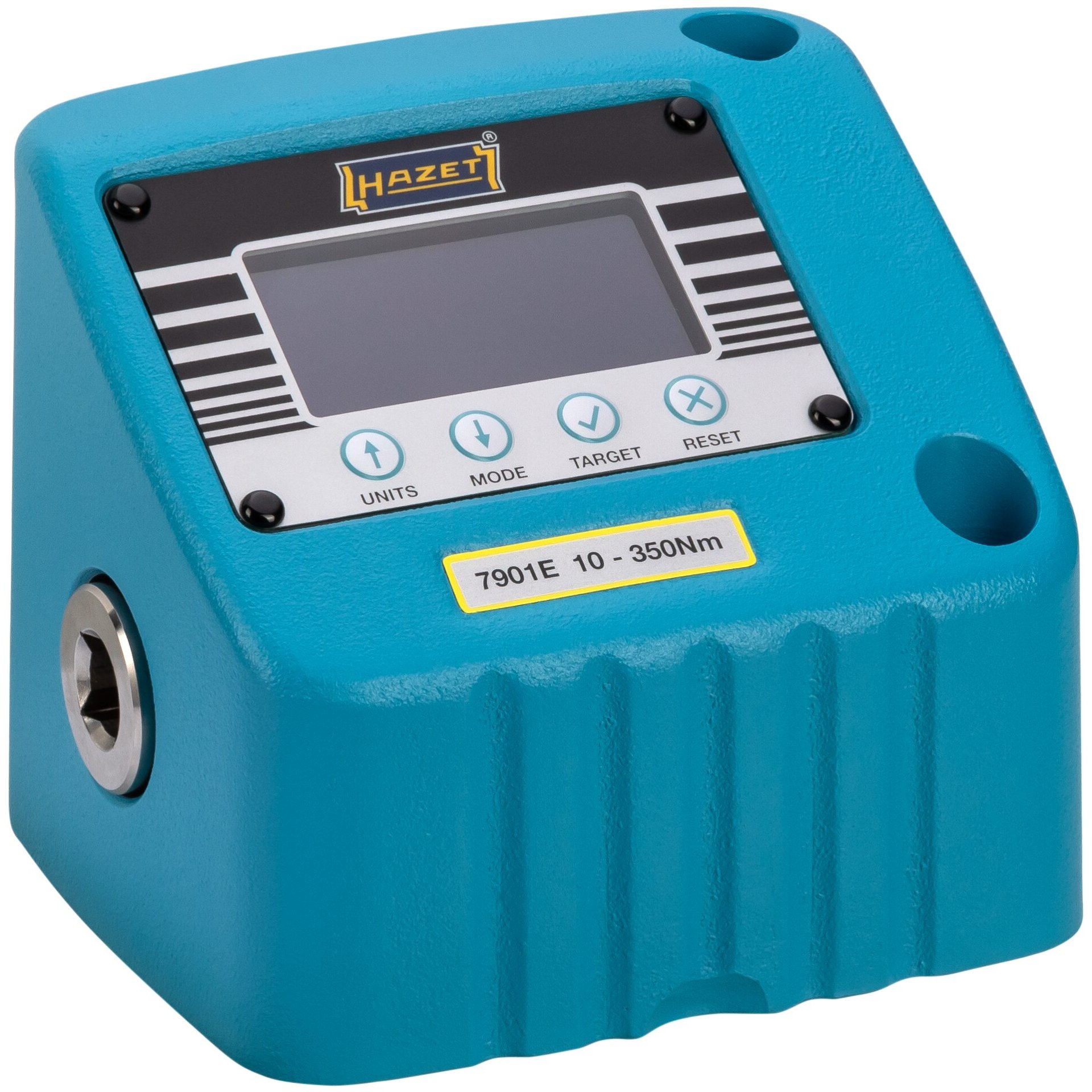 HAZET Drehmoment-Prüfgerät ∙ elektronisch ∙ 10 – 350 Nm 7901E ∙ Drehmomentbereich min-max: 10 – 350 Nm ∙ 1/2 Zoll (12,5 mm) Vierkant hohl ∙ 138 mm x 110 mm x 117 mm