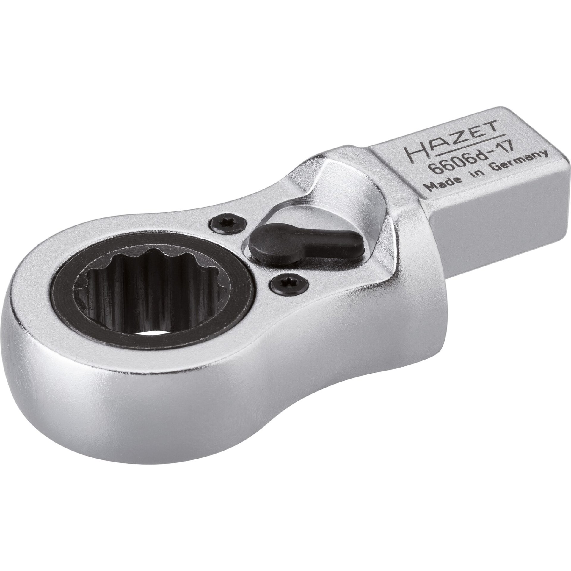 HAZET Einsteck-Ratschen-Ringschlüssel 6606D-17 ∙ 14 x 18 mm Einsteck-Vierkant massiv ∙ Außenprofil Doppelsechskant ∙ SW 17 mm