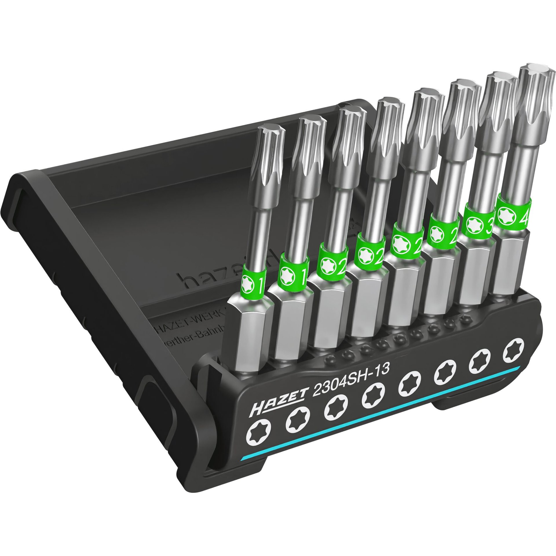 HAZET SmartHolder mit 8 Bits ∙ lang 2304SH-13 ∙ 1/4 Zoll (6,3 mm) Sechskant massiv ∙ Innen TORX® Profil ∙ T10 – T40 ∙ Anzahl Werkzeuge: 8
