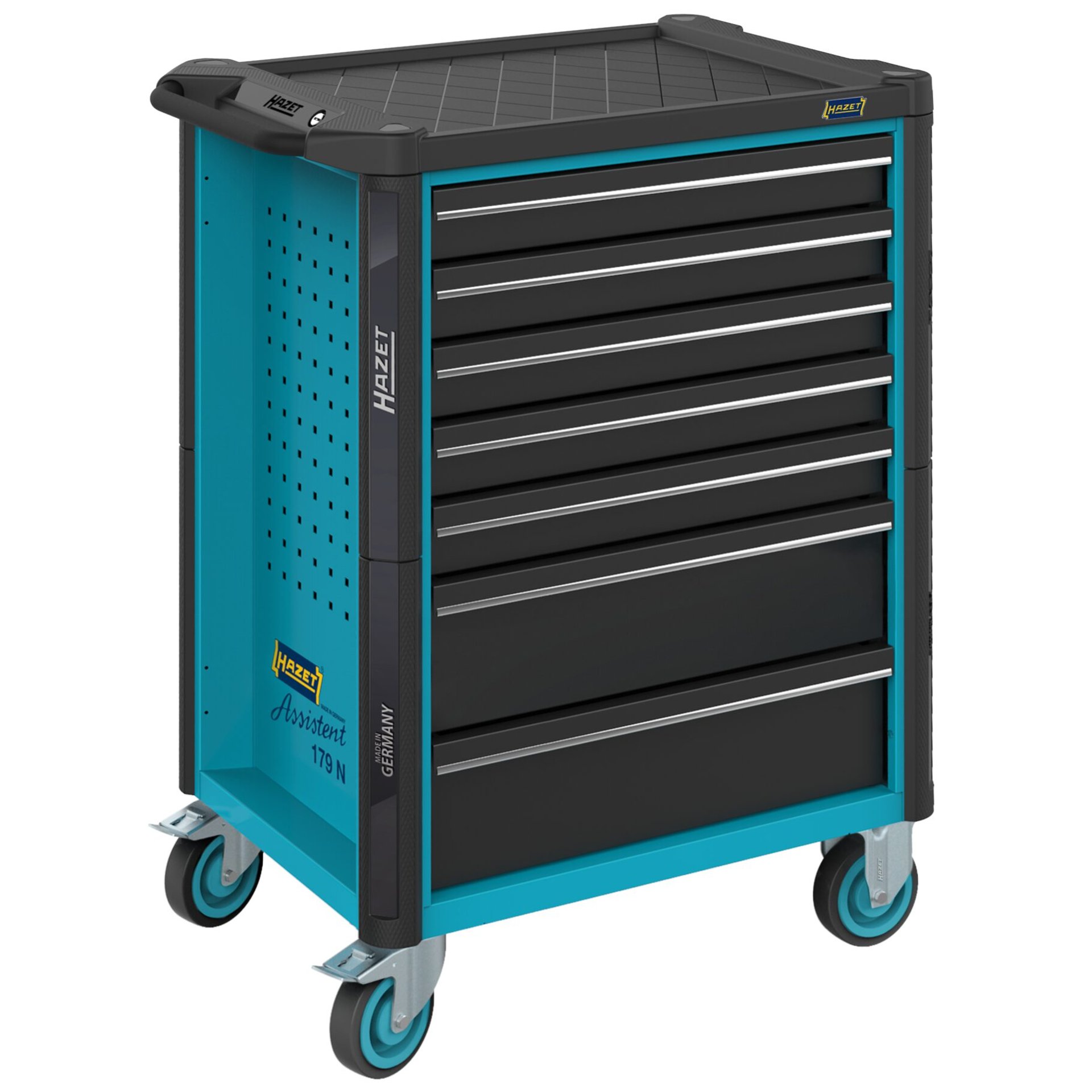 HAZET Werkstattwagen Assistent 179N ∙ einzeln 179N-7 ∙ L x B x H: 785 mm x 518 mm x 1020 mm ∙ Schubladen, flach: 5× 81 x 522 x 398 mm ∙ Schubladen, hoch: 2× 166 x 522 x 398 mm
