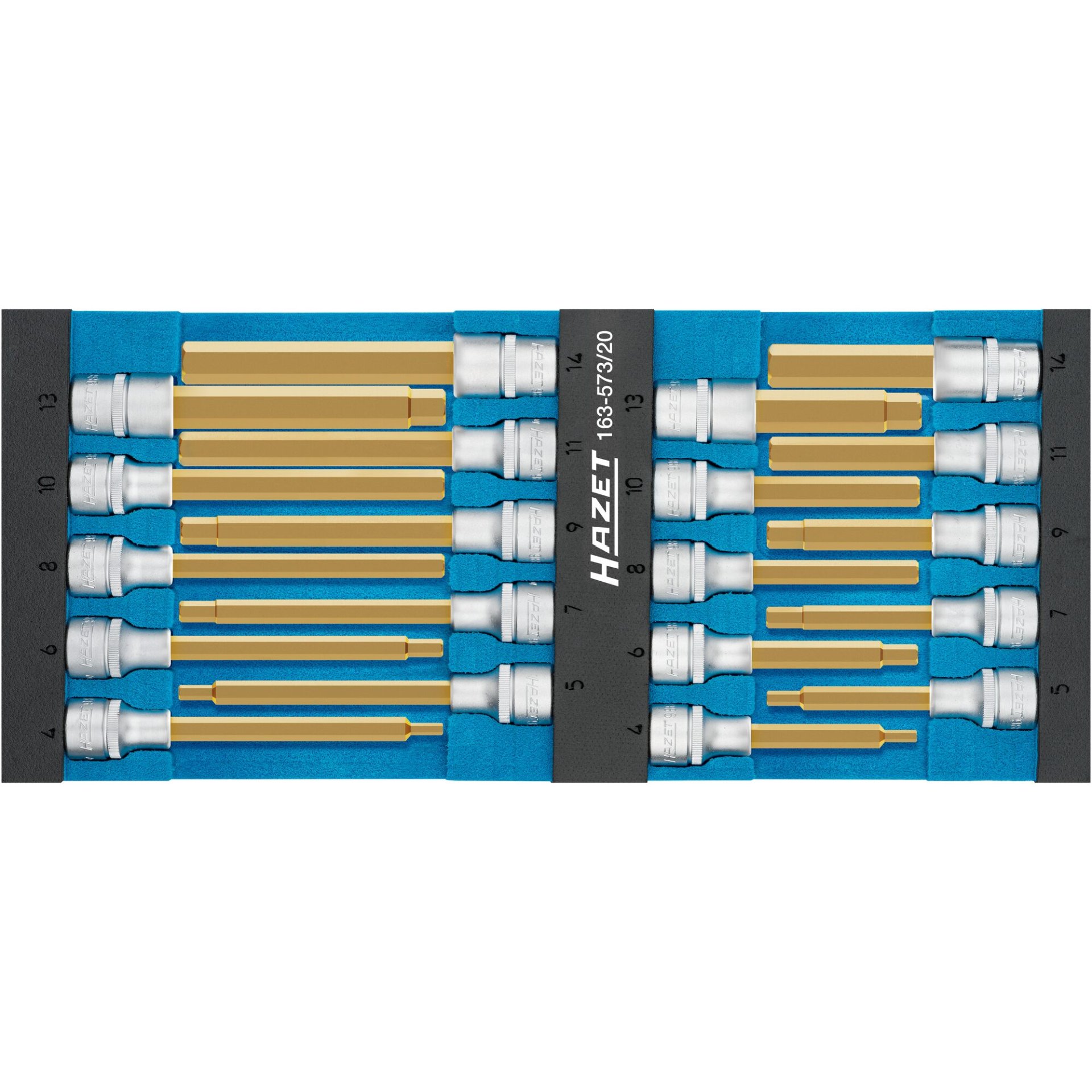 HAZET Jeu de douilles mâles 163-573/20 ∙ Carré creux 1/2 pouce (12,5 mm) ∙ Profil à 6 pans intérieurs ∙ 4 – 14 ∙ Nombre d'outils : 20