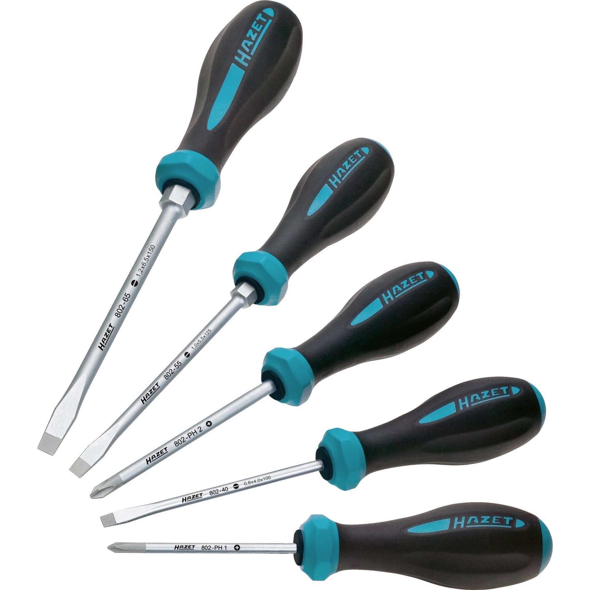 HAZET Jeu de tournevis HEXAnamic® 802/5 ∙ Profil à fente, Profil Phillips PH ∙ 0,8 x 4 – 1,2 x 6,5 ∙ PH1 – PH2 ∙ Nombre d'outils : 5