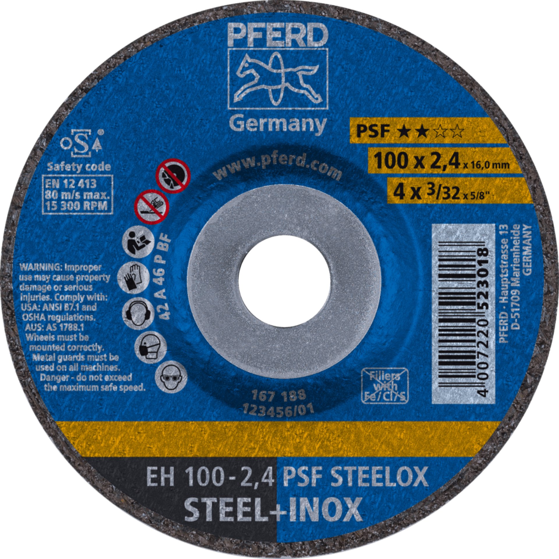 PFERD TOOLS Trennscheiben EH 100-2,4 PSF STEELOX/16,0