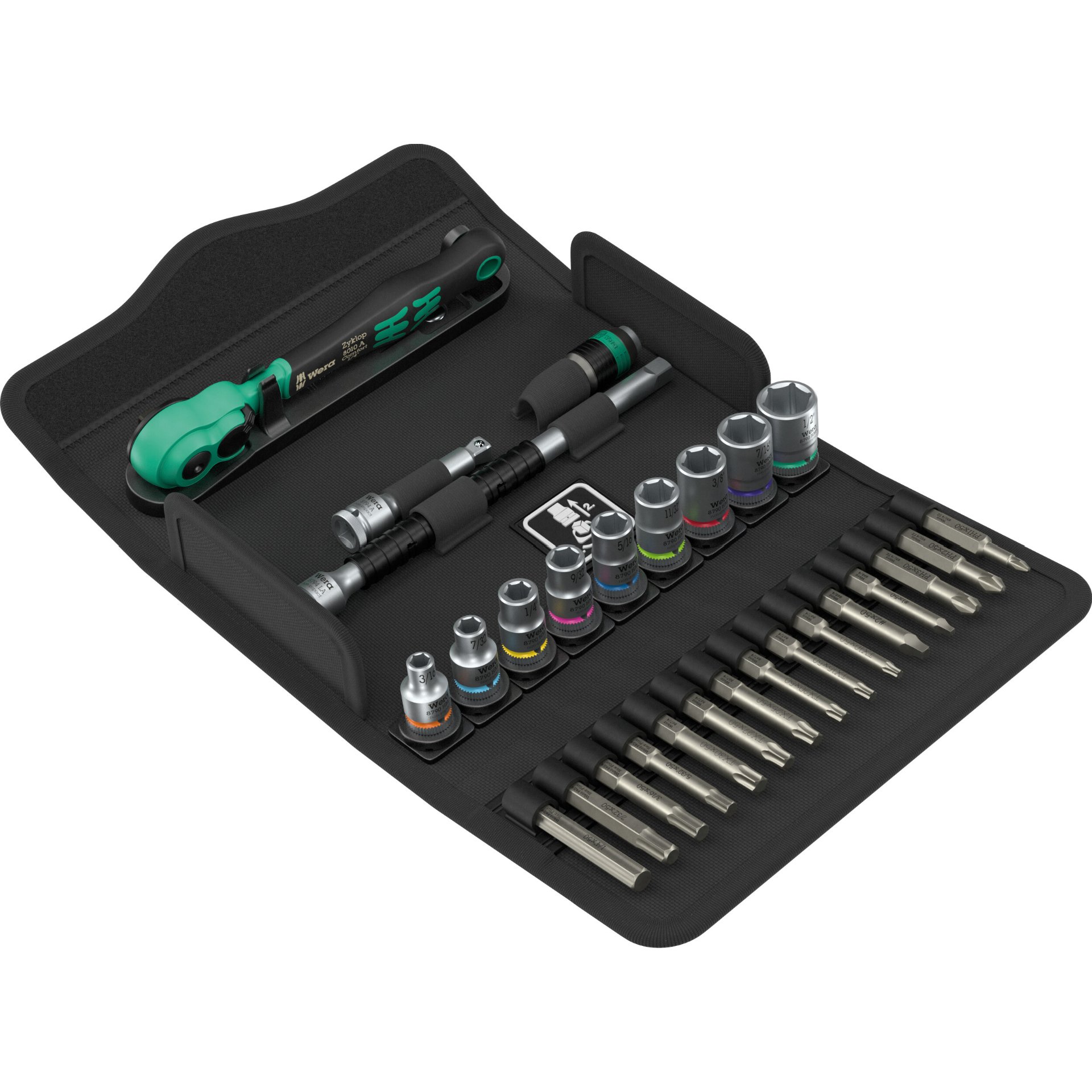 8100 SA 15 Zyklop Comfort Knarrensatz, Umschalthebel, 1/4"-Antrieb, zöllig, 28-teilig