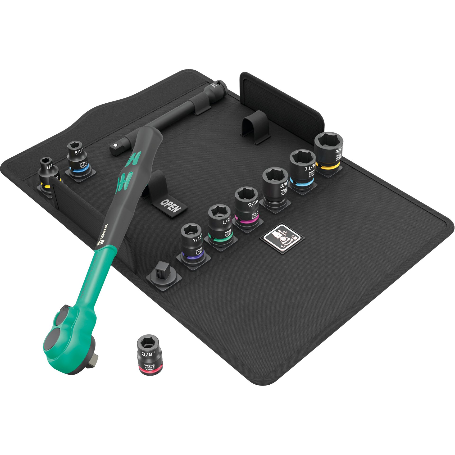 8100 SB 13 Zyklop Comfort Knarrensatz, Umschalthebel, 3/8"-Antrieb, zöllig