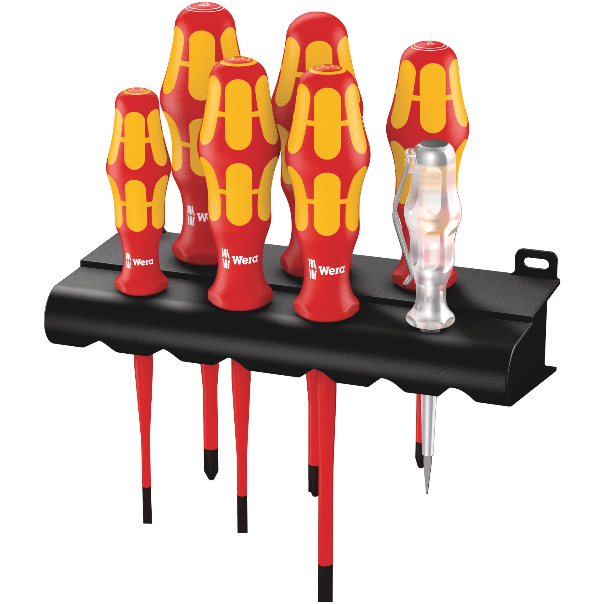 160 iS/7 Rack Schraubendrehersatz Kraftform Plus Serie 100 + einpoliger Phasentester + Rack. Mit reduziertem Klingendurchmesser