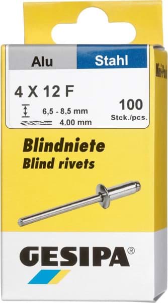 Picture of Blindniet Alu/Stahl Flachrundkopf Mini-Pack 4x12mm a 100Stück GESIPA